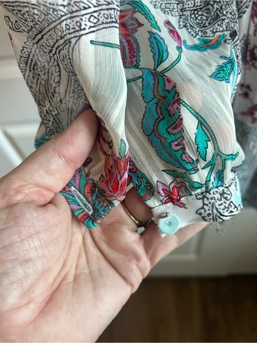 Daniel Rainn 1X Aqua & Pink Floral Paisley Peasant Blouse - Picture 8 of 15